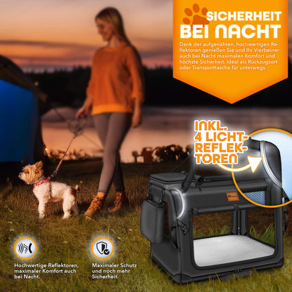 TRESKO® Hundebox faltbar inkl. Leckmatte, Spatel & Reflektoren | Transportbox für Hunde und Katzen | Hundetransportbox Auto für kleine, mittelgroße & große Hunde | Hundetasche für Zuhause Auto robust Anthrazit