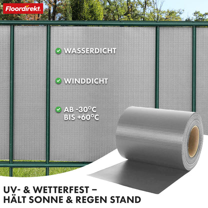 PVC Sichtschutzstreifen für Doppelstabmattenzaun – 35 m Rolle, 19 cm hoch, inkl. 20 Clips, in 3 Farben & 4 Designs erhältlich
