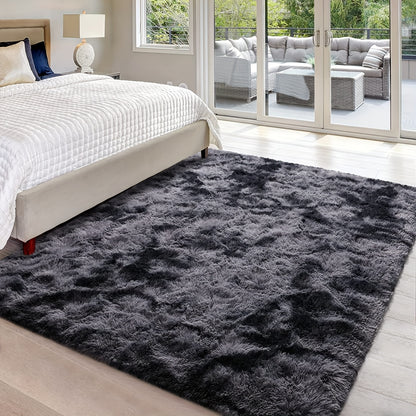 Großer Teppich 200x300 cm / 78,5"x118" Plüschteppich für Wohnzimmer, Schlafzimmer - Weiche flauschige Bodenmatte, waschbar, rechteckig (Grau)