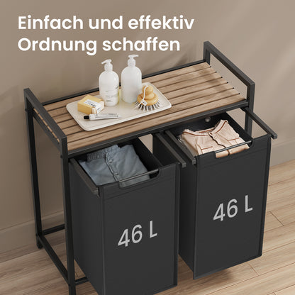 Wäschekorb 2 Fächer, Aufbewahrungsbox，Organizer faltbar, Wäschesammler mit Ablage, Wäschebox, Ordnungssystem Kleiderschrank，2 x 46 L, fur Weihnachts geschenke