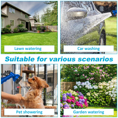 Dehnbarer Gartenschlauch 15M - Wasserschlauch mit 50FT Länge, Knickfreier, flexibler Gartenschlauch, 6 verstellbare Sprühmuster, Einfache Aufbewahrung Gartenschlauch für Gartenarbeit, Reinigung & Waschen - Grün/Blau
