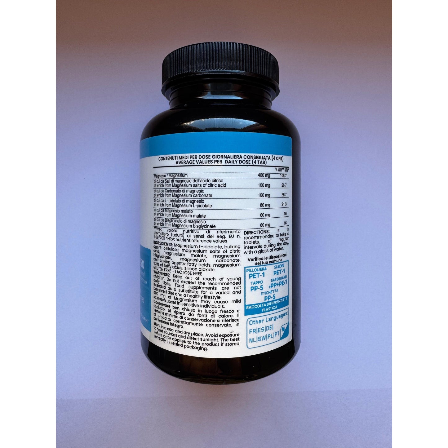 Komplettes Magnesium Vitastrong, 400 mg pro Dosis Tabletten, 5 Magnesiumquellen: Bisglycinat, Citrat, Malat, Pyridoxalat, Carbonat, Nahrungsergänzungsmittel in Tablettenform, Glutenfrei und Laktosefrei, Premium Vitastrong Qualität