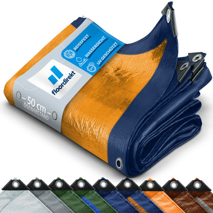 FLOORDIREKT Abdeckplane 140 g/m² - Reißfeste Schutzplane für jedes Wetter - mit Ösen - Wetterfest & Wasserdicht - für Garten, Camping, Bau & Outdoor - in 9 Farben & 12 Größen Erhältlich