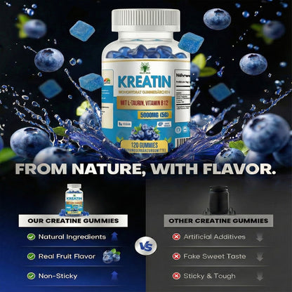 120 Creatine Gummies 5000Mg - Vegan Creatine Monohydrate Gummies 5G for And GYM Supplement - with Blueberry Flavor | 120 Gummies | 40 Servings