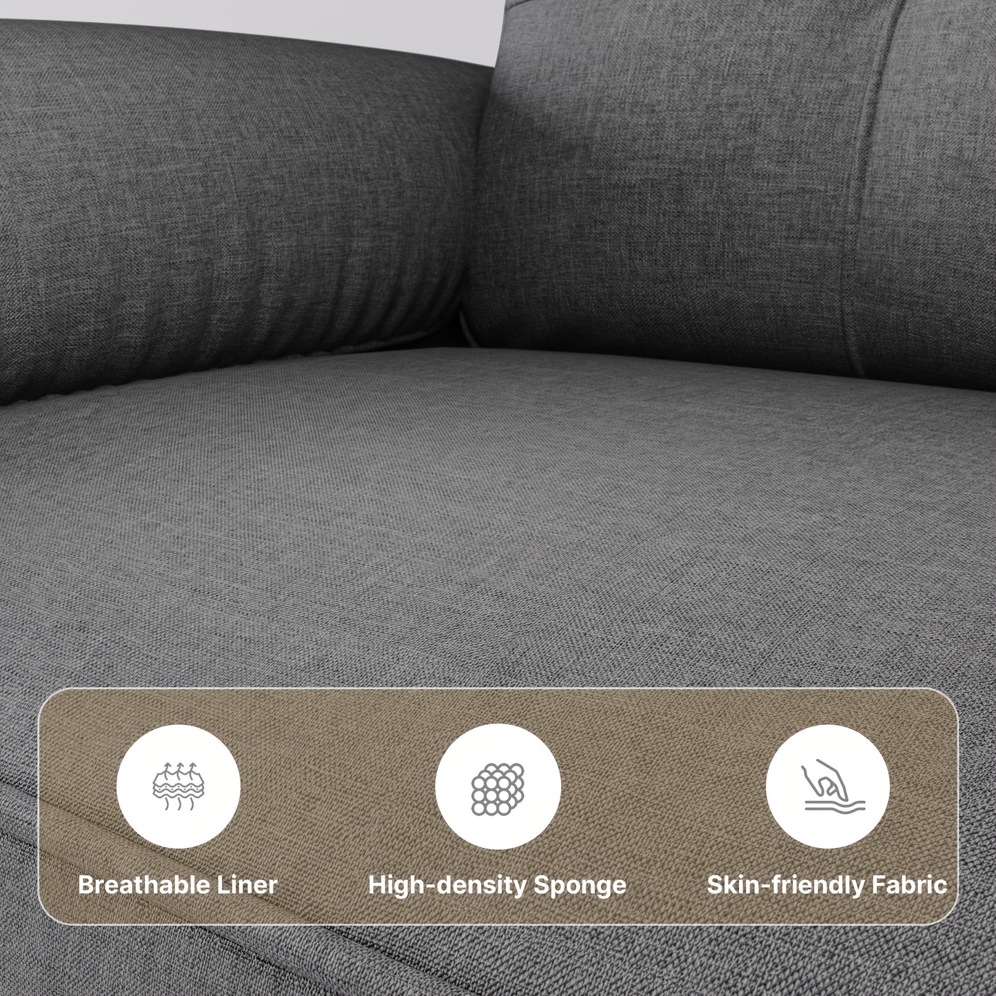 Kleine 2-Sitzer-Couch mit Armlehne  Seitentasche, 2-Sitzer-Sofa mit dicker Rückenlehne  verdicktem Schwamm, für Wohnzimmer/Schlafzimmer/Gästezimmer/Heimkino/Büro, 144 x 77 x 77 cm (Dunkelgrau/Hellgrau)