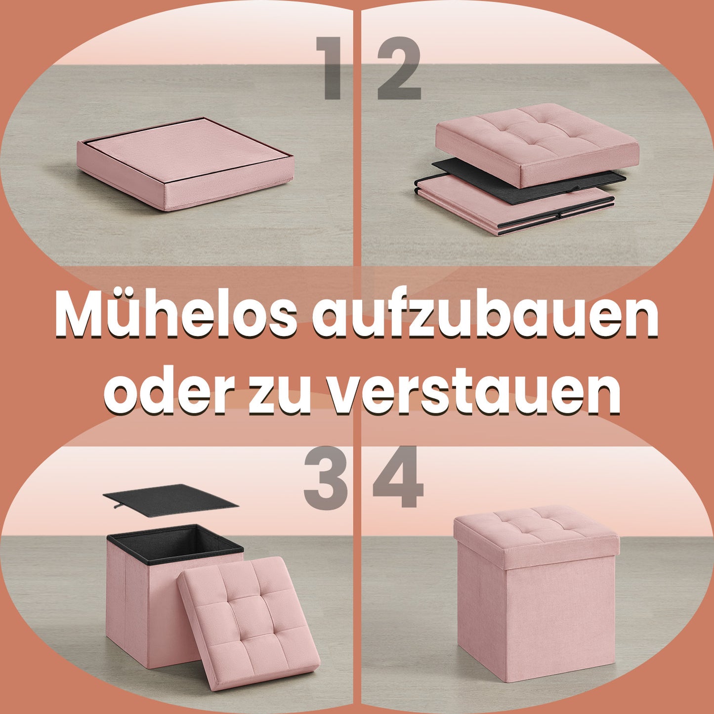 Sitzhocker mit Stauraum, Hocker Samt, klappbarer Fußhocker, Aufbewahrungsbox mit Deckel, für Eingangsbereich