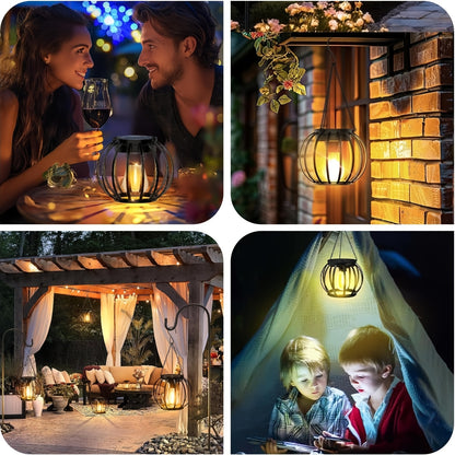 4/2er Pack Bronze Metall Solarleuchten für Draußen, Hängende Solar-Laterne mit Warmweißer LED-Birne, Automatisches Ein-/Ausschalten für Garten, Balkon, Terrasse, Weg, Hof, IPX5