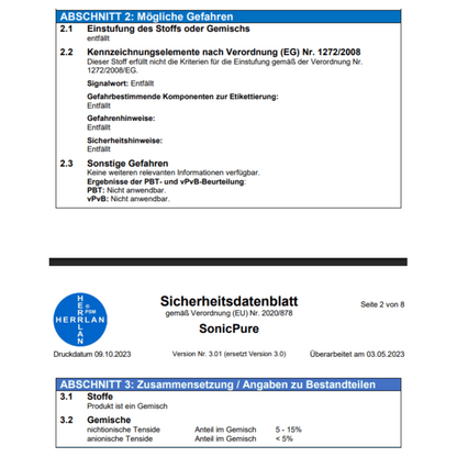HERRLAN® SonicPure Ultraschallbad Reinigungskonzentrat 1000 ml - Flüssigkonzentrat für Ultraschallreiniger & Brillenbad - Made in Germany