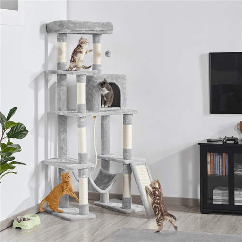 Costoffs Kratzbaum 160cm Stabiler Katzenkratzbaum Katzenbaum mit Katzenhöhlen und Plattformen Spielhaus für Katzen