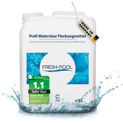 Fresh-Pool Profi Waterclear Flockungsmittel 5 Liter - Flockmittel Pool flüssig | Flockenmittel für Pool | 5l Flockmittel Pool | Flockungsmittel für den Pool