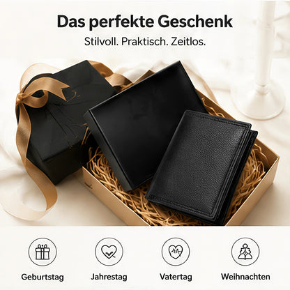 Geldbörse Mini-Format Herren aus echtem Leder mit RFID Schutz, 11 Kartenfächer Hochformat, Schwarz, kompakt, praktisch und modern