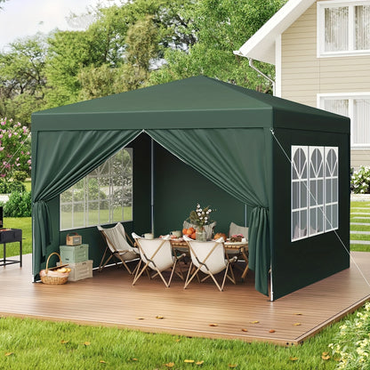 1 Stk. Tragbare Falt-Gazebo, Außenüberdachung, Sonnenschutz-Gazebo mit Seitenwänden, Garten-Gazebo, Partyzelt, Geeignet für Alle Jahreszeiten, Camping-Festival-Pavillon, Oxford-Stoff Metallrahmen, 3m x 3m, Ideal für Gärten, Camping, Festivals, Flohmarkt u