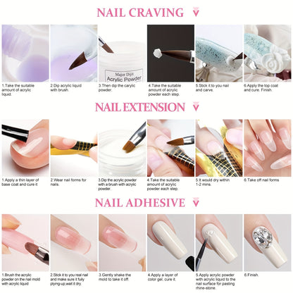 Komplettes Acrylnagel-Set mit LED-Lampe & Nagelfräsmaschine - LED-System, passend für Nagel, Puder & Flüssigkeit für DIY-Maniküre/Pediküre, anfängerfreundliches komplettes Nagelsystem in Klar/Weiß/Nude