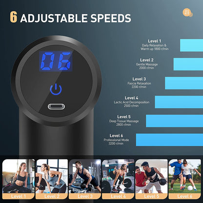 Tragbares Hand-LCD-Massagegerät mit 5 austauschbaren Aufsätzen für die perfekte Ganzkörpermassage. Tragbares professionelles Massagegerät zur Körperentspannung  für den Heimgebrauch