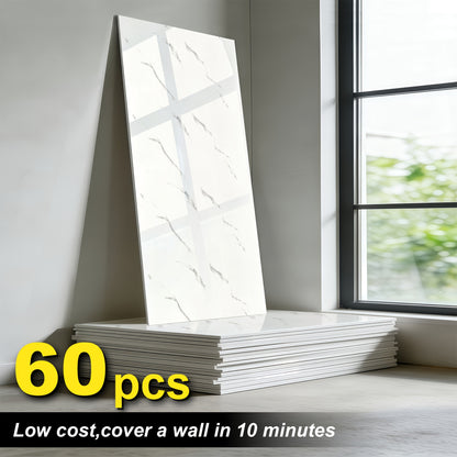 60/100er-Packung Selbstklebende Marmor Wandpaneele Set - Übergroße Weiße & Graue/Schwarze Marmorplatten, Abzieh- & Klebe-Entfernbare Vinylplatten, Badezimmer, Küche, Wohnzimmer - Glänzende Oberfläche, Einfache Installation/Entfernung
