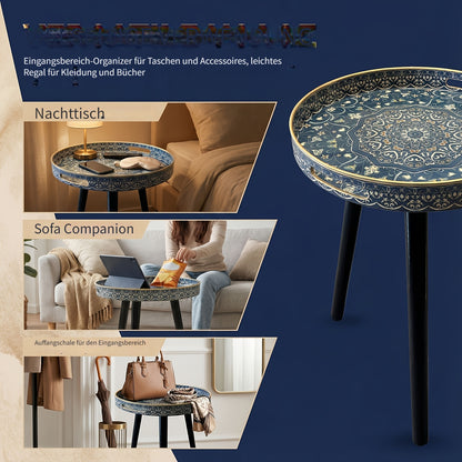 Zosenley Marmor Runde Beistelltische für den Außenbereich mit abnehmbaren 3 Holzbeinen, vielseitiger Tabletttisch für den Außenbereich, perfekt als runder Couchtisch für draußen, Tee  Entspannungszeit, 44,96 cm, Geschenke für Halloween-  Weihnachtskostüme