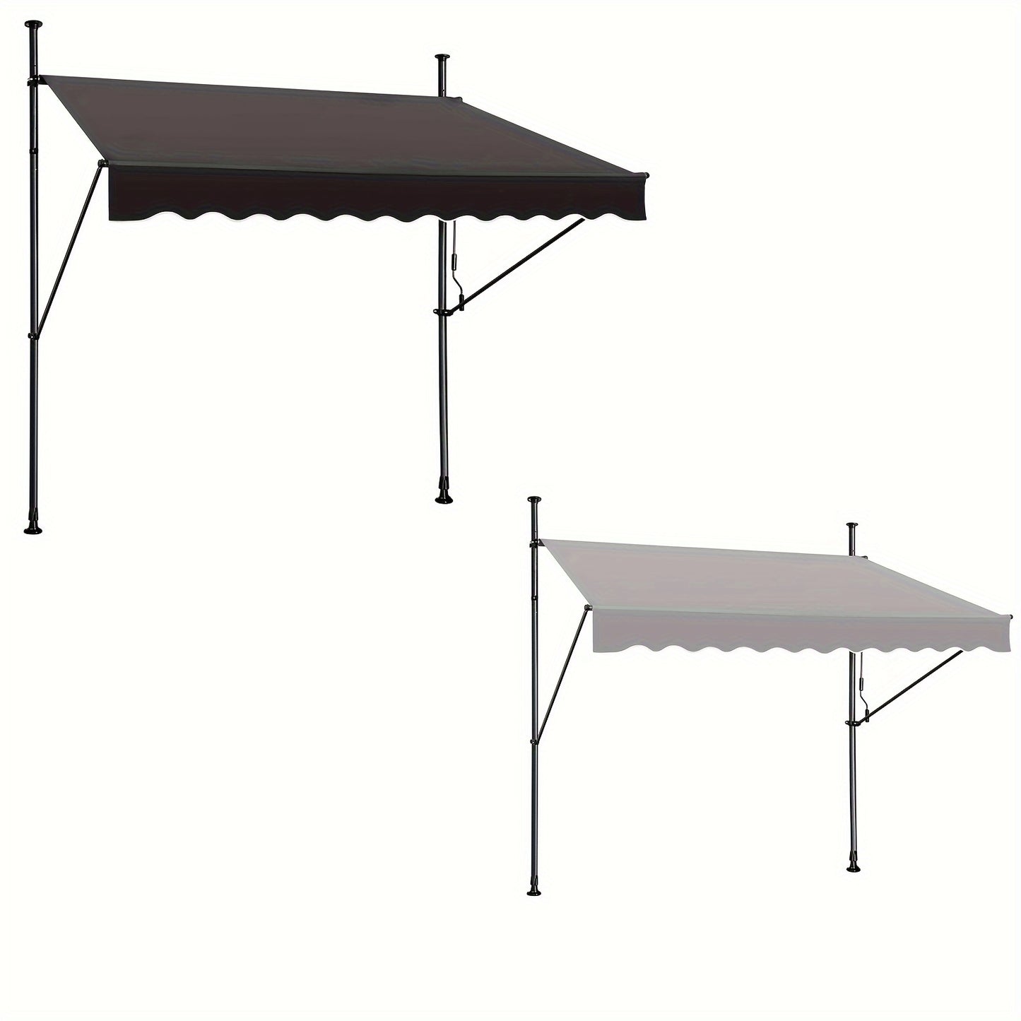 Klemmmarkise mit Kurbel, Breite, 200x120cm/ 250x120cm/ 300x120cm/ 350x120cm Balkonmarkise, Bohrfrei, Verstellbar, UV-Schutz, Dunkelgrau/Hellgrau