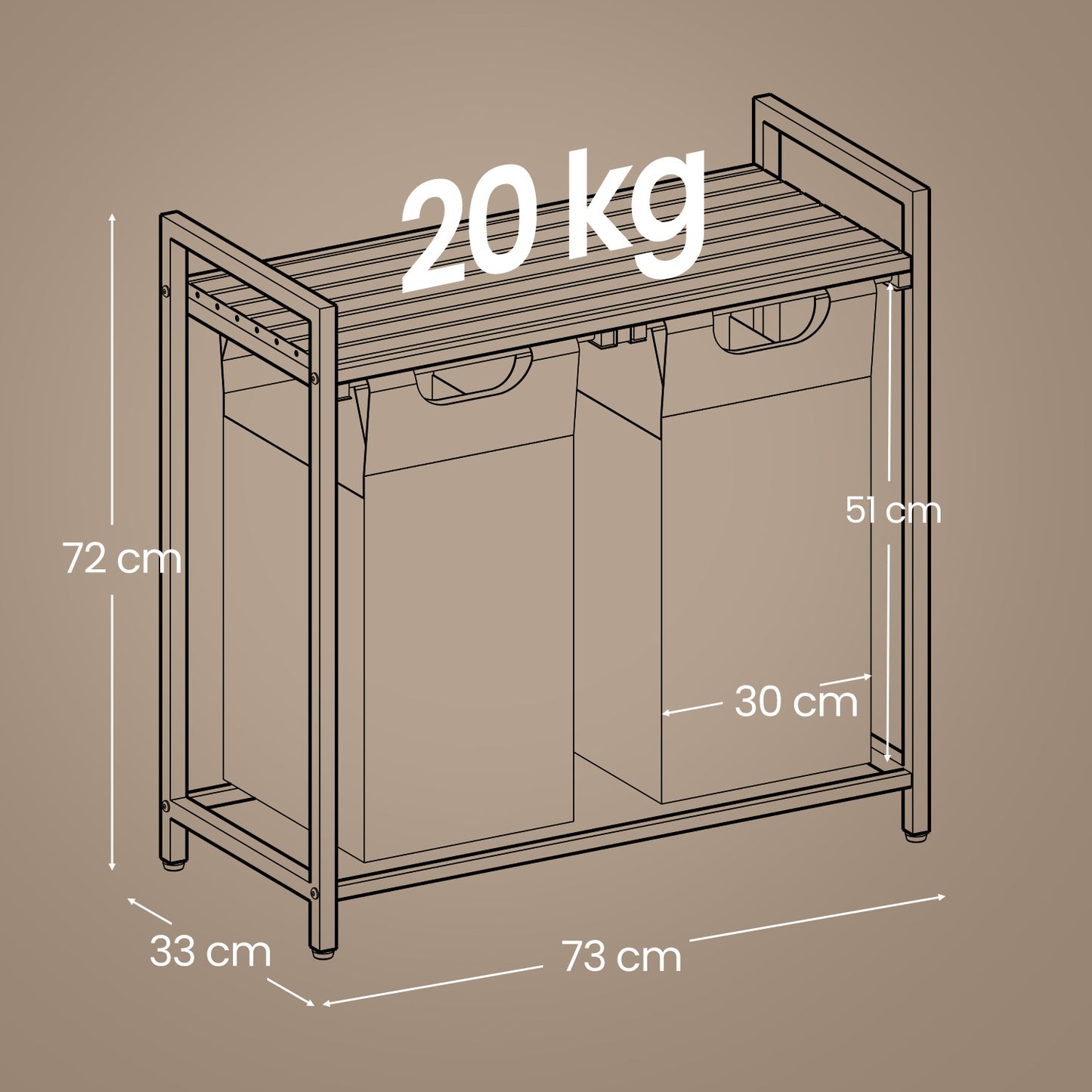 Wäschekorb 2 Fächer, Wäschesammler mit Ablage, Wäschebox, Wäschesack aus Oxford-Gewebe ausziehbar abnehmbar, 2 x 46 L