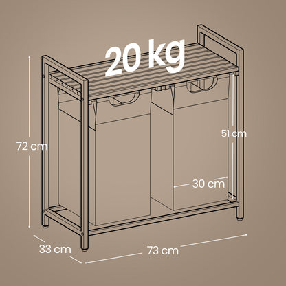 Wäschekorb 2 Fächer, Wäschesammler mit Ablage, Wäschebox, Wäschesack aus Oxford-Gewebe ausziehbar abnehmbar, 2 x 46 L