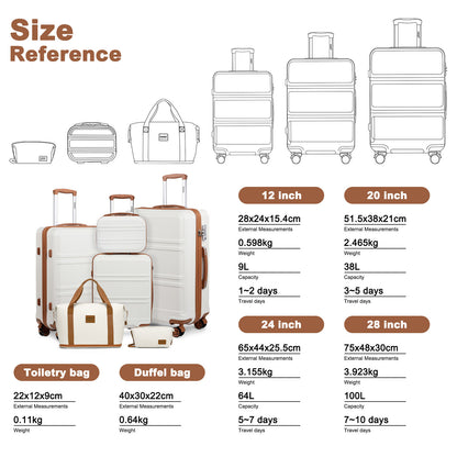 13/20/24/28 Zoll KONO Koffer-Set, 6-teiliges Camping-Hardcase-ABS-Roller-Handgepäck-Koffer, Reisekoffer mit Rädern und TSA-Schloss, mit Reisebeutel und Toilettenbeutel-Koffer-Set