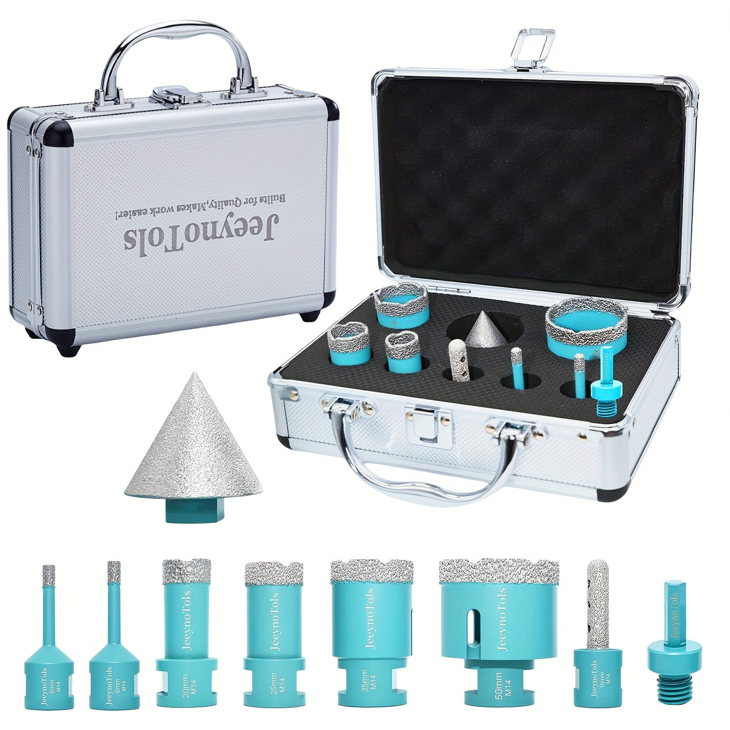 8/9/11-teiliges Hochwertiges Kernbohrer-Set, inklusive Bohrer/Fräser/Fasenfräser/Adapter für Fliesen, Marmor, Porzellan mit M14-Gewinde, Fliesenbohrer, Fliesenwerkzeuge, Fliesensäge, Lochbohrer