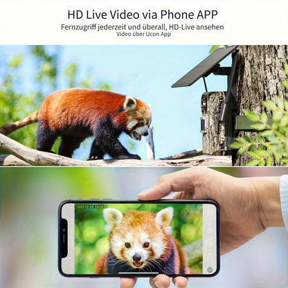 4G LTE Wildkamera mit SIM-Karte – Solarladung / 0,2s Extremalarm + Nachtsicht ohne Leuchten, Fernzugriff per Handy  Wiedergabe, 24/7 Überwachung, Kein WLAN erforderlich