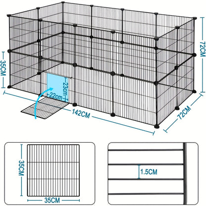 Kompakte Haustierbarriere für Kleintiere - Einfache Selbstinstallation, robuste und erweiterbare Gehege mit Eingang für Innen- und Außenbereich - Ideal für Welpen, Kaninchen, Kätzchen und mehr