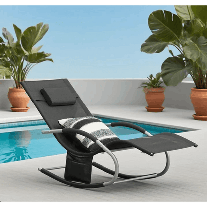 1 Stück Sonnenliege Gartenliege Relaxliege Schaukelliege Liegestuhl Outdoor mit Kopfkissen Ergonomische Liegefläche Wetterbeständiges Gewebe Metallgestell Seitentasche Bis 150 kg Terrasse Balkon Garten Camping 150x87x63cm