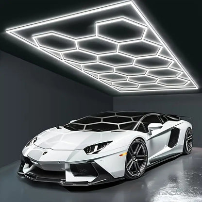 LED Honigwaben-Zellen-Lichtleiste mit poliertem Metallrahmen - 14/8/5-Loch Semi-Flush Mount Design, 6500K Kaltweiß, einfache Installation für Garage, Werkstatt, Unter-Tür-Beleuchtung (Weiß), LED-Leuchten für Zuhause, für Garagenbeleuchtung, langlebige Bel