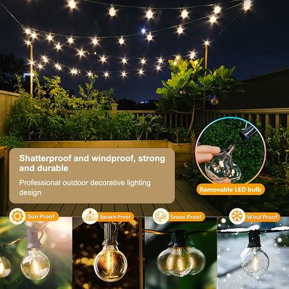 1 Stk. G40 Solar-Lichterkette für den Außenbereich, Terrasse, LED-Lichter mit Fernbedienung, 8 Lichtmodi, spritzwassergeschützt, bruchsichere Glühbirnen in Warmweiß, Dekoration für Terrasse, Garten, Kneipe, Weihnachtsfeier
