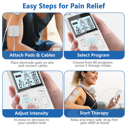 Wiederaufladbarer TENS und EMS 5-in-1 Muskelstimulator, 78 Programm, Dual-Kanäle, 15 Stufenstärke, 7 Pads, Schmerzlinderung bei Körpermüdigkeit, Rücken, Nacken, Karoschmerz, Arthritis, Fuß, Gelenke uvm., Kompakt & Tragbar für Zuhause, Büro oder Reisen
