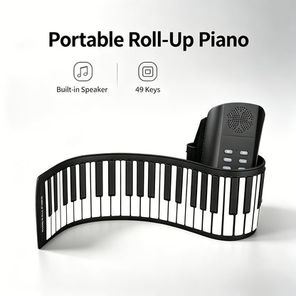 49-Tasten-Ausklapfklavier tragbares multifunktionales faltbares Aufrollklavier Mini-Keyboard Aufrollklavier einfaches Klavier ausrollbare Tastatur schwarzes Klavier Reise-Keyboard HiFi-Sound Kopfhöreranschluss leises Üben intelligentes Digital-Keyboard