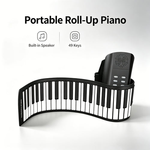 49-Tasten-Ausklapfklavier tragbares multifunktionales faltbares Aufrollklavier Mini-Keyboard Aufrollklavier einfaches Klavier ausrollbare Tastatur schwarzes Klavier Reise-Keyboard HiFi-Sound Kopfhöreranschluss leises Üben intelligentes Digital-Keyboard