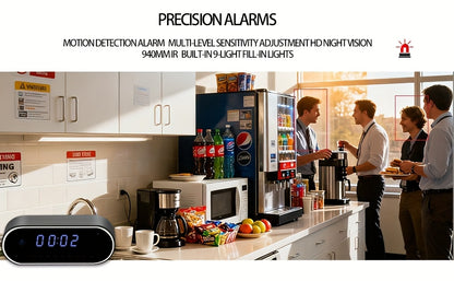 für Zuhause HD Kompakt Kamera Uhr, 1080P Drahtlose Kamera, kompakte Überwachungskamera, Nachtsicht, Bewegungserkennung, Fernansicht über App, Benachrichtigungs-Push, Eingebauter 2600mAh Akku, 110° Weitwinkel, für Zuhause/Büro/Lager. Smart Home Schutz