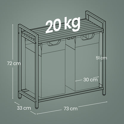 Wäschekorb 2 Fächer, Wäschesammler mit Ablage, Wäschebox, Wäschesack aus Oxford-Gewebe ausziehbar abnehmbar, 2 x 46 L