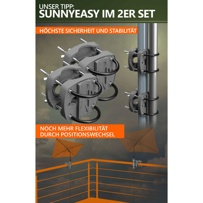 Lindenstein Sonnenschirmhalter Balkongeländer – Funktionale Sonnenschirm Halterung Balkon, Schirmhalterung Balkongeländer ersetzt Sonnenschirmständer Balkon – Flexibel montierbar (Anthrazit/Schwarz/Taupe/Sandbraun)
