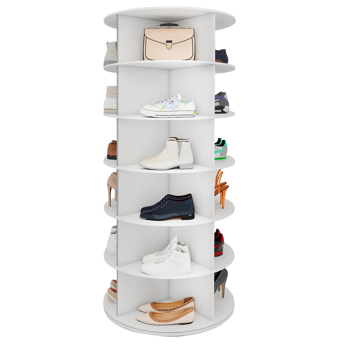 Drehbarer Schuhturm 5/6/7 Ebenen für 20/24/28 Schuhe, 360° drehbares Präsentationsregal Weiß, Drehscheibe-Organizer, rundes Schuhregal-Karussell, vertikales Karussell für Hüte  Handtaschen