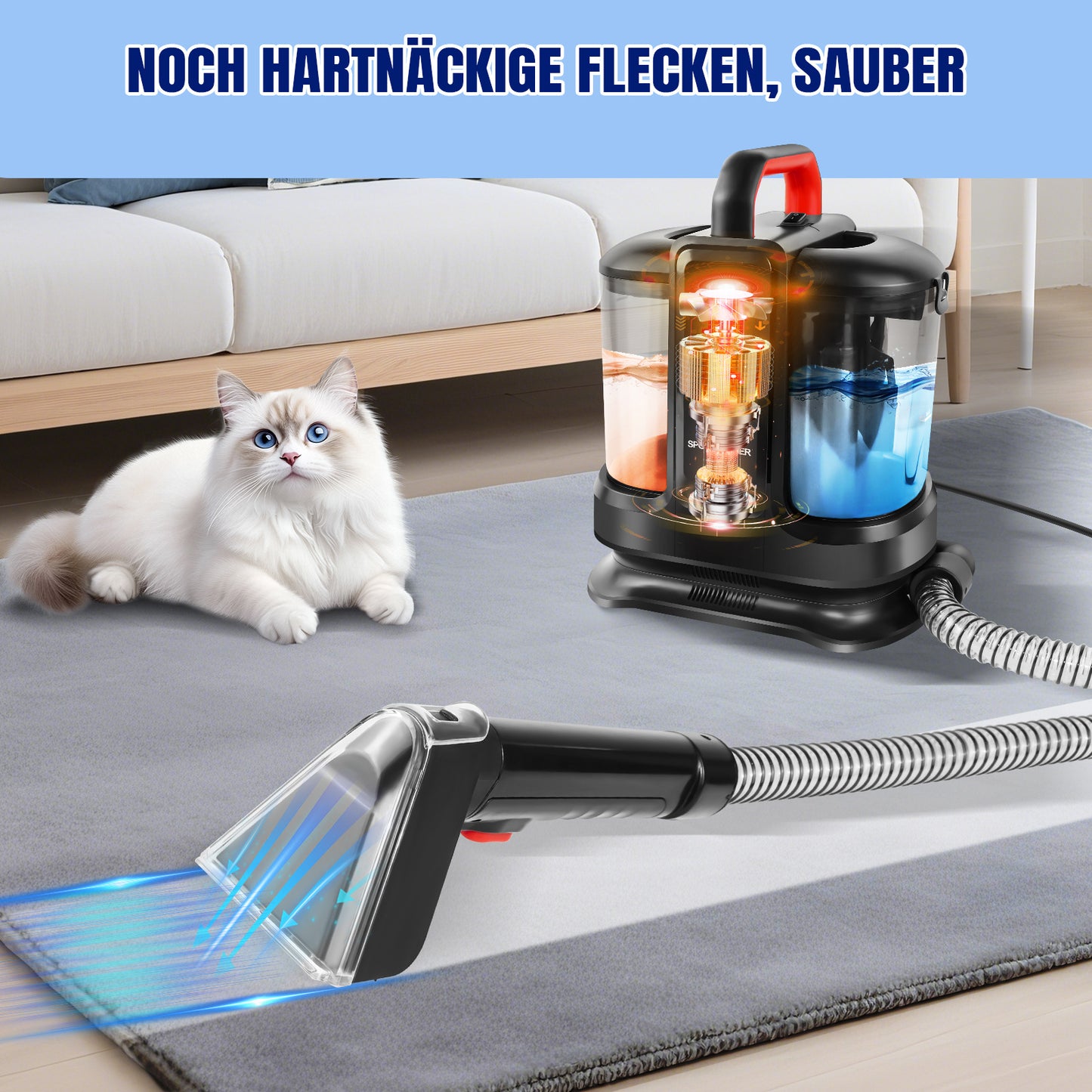 Trocken- und Nassfleckenreiniger, Tragbarer Teppich- & Polsterreiniger Sofa- und Teppichreinigungsgerät Waschstaubsauger, leichter handgehaltener Bodenfleckenentferner mit doppeltem Wassertank für Teppich- und Sofareiniger & Auto