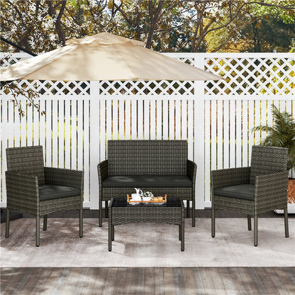 Costoffs 4-er Balkonmöbel Set Gartenmöbel Set Terassenmöbel Außen aus Polyrattan mit 2er Sofa 2 Stühle Tisch und Sitzkissen für Garten Terrasse Balkon