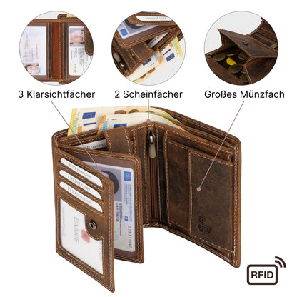 RFID Büffel Echt Leder Geldbörse Portemonnaie Herren mit geprägtem Motiv Tan Hochformat Lebensbaum