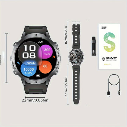 LIGE Smartwatch für Herren, 1,73-Zoll-AMOLED-Touchscreen, 900-mAh-Akku, IPX8, kabelloses Telefonieren/Nachrichtenbenachrichtigungen/Wettervorhersage/Musikwiedergabe/Fernkamera, 110+ Sportmodi für iPhone/Android, Silikonarmband, Schwarz, Geschenk, Valentin