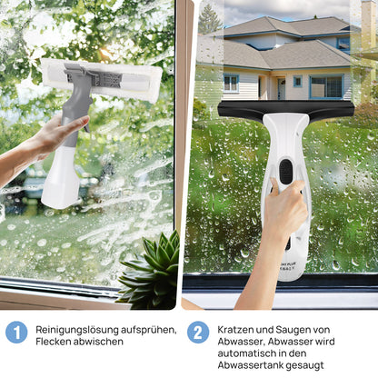 Kabelloser Fensterreiniger 10Kpa 2000mah Akku mit 280mm Wischdüse & 150ml Sprühflasche | Inkl. Mikrofasertuch | 50 Min. Laufzeit | Schnellladefunktion | Streifenfreie Reinigung für Fenster, Fliesen, Spiegel & Duschkabinen | Perfektes Black Friday & Weihna
