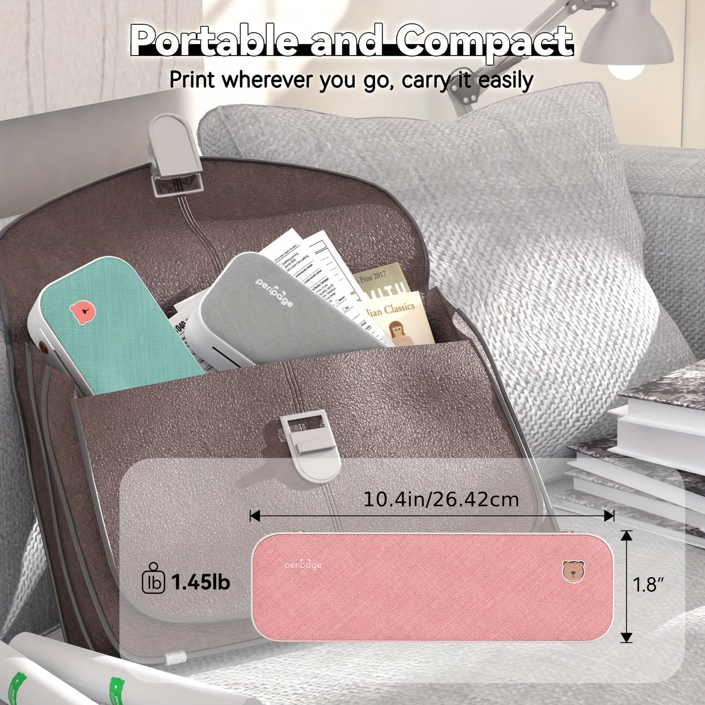PeriPage Tragbarer Reisedrucker, Kabelloser Thermodrucker & Tattoo-Drucker, Unterstützt 8,5x11 US Letter & A4 Thermopapier & Tattoopapier, Kompatibel Mit Android & IOS Handys & Laptops