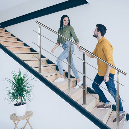Treppengeländer aus Edelstahl für Treppen, Balkon, Terrasse, Garten, Balustrade, horizontale Stäbe, Treppengeländer, Handlauf, Halterung mit 0-5 Querstäben, oberflächenmontierte Treppe mit 2 Pfosten, Edelstahl Eingangsgeländer, Konstrukteursatz, Universal