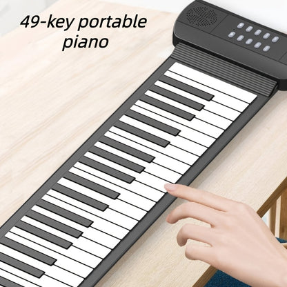 49-Tasten-Ausklapfklavier tragbares multifunktionales faltbares Aufrollklavier Mini-Keyboard Aufrollklavier einfaches Klavier ausrollbare Tastatur schwarzes Klavier Reise-Keyboard HiFi-Sound Kopfhöreranschluss leises Üben intelligentes Digital-Keyboard