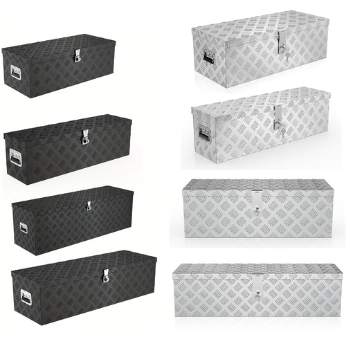 Truckbox Werkzeugkasten Aufbewahrungsbox Aluminiumkoffer Transportbox, Zugvorrichtungskasten für Autoanhänger LKW Nutzfahrzeuge Aufbewahrungsbox Werkzeugkasten Gurtbox Aluminiumbox 38L/60L/80L/170L Schwarz/Silberfarben