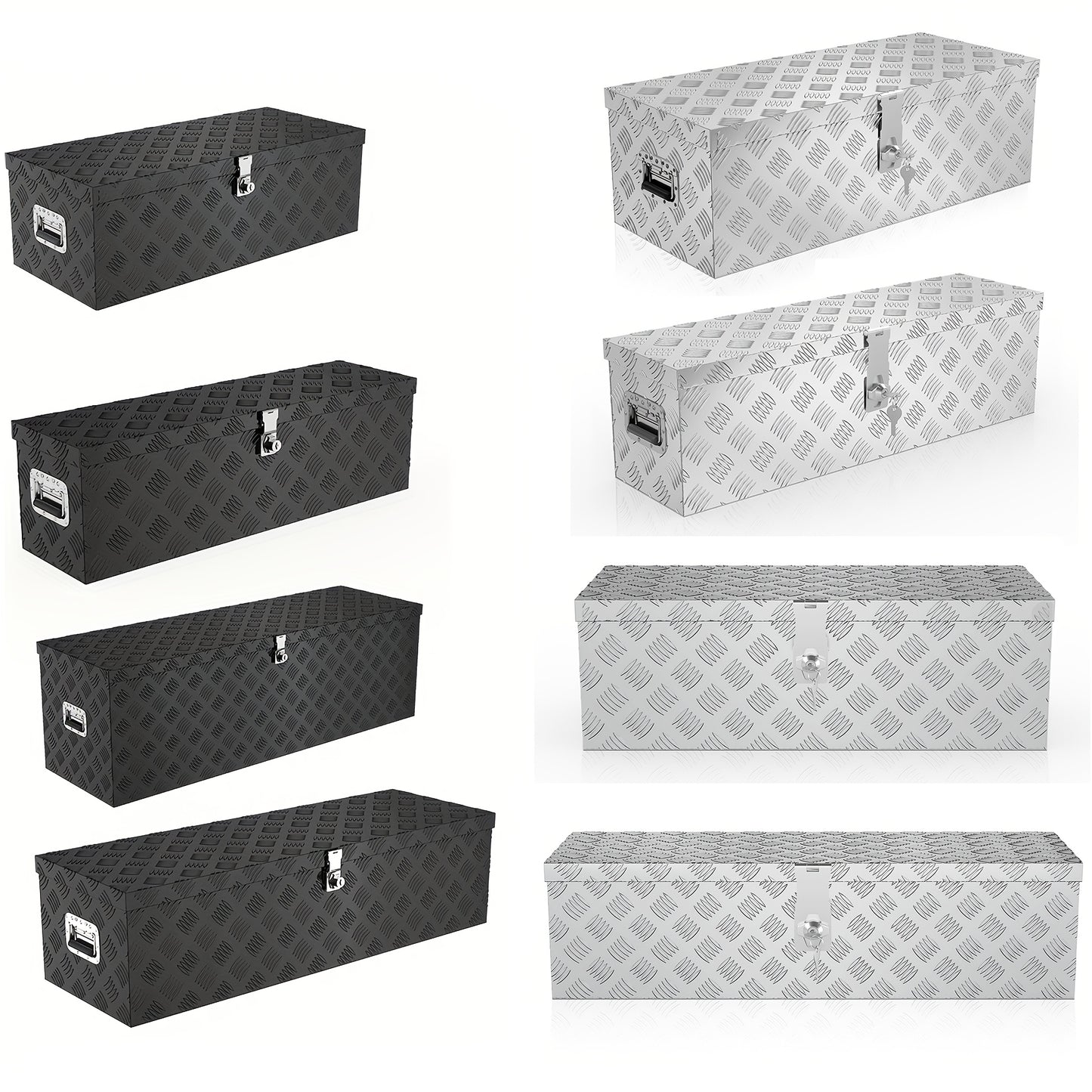 Truckbox Werkzeugkasten Aufbewahrungsbox Aluminiumkoffer Transportbox, Zugvorrichtungskasten für Autoanhänger LKW Nutzfahrzeuge Aufbewahrungsbox Werkzeugkasten Gurtbox Aluminiumbox 38L/60L/80L/170L Schwarz/Silberfarben