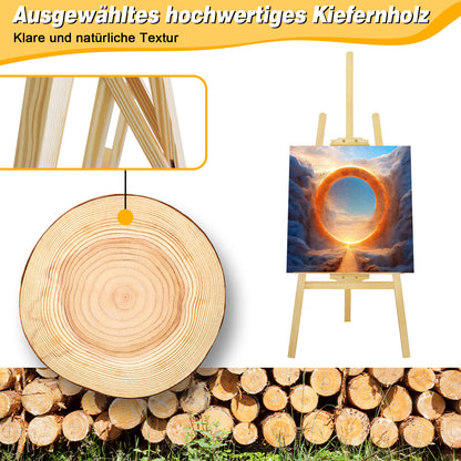 Staffelei Holz Groß Kiefernholz 175cm Holzstaffelei - Feldstaffelei höhenverstellbar große & kleine Keilrahmen – Staffelei für Kinder & Erwachsene, Hochzeit, Leinwände, Easel Atelierstaffelei für Künstler, Hochzeit