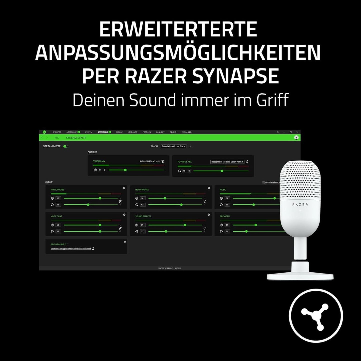 Razer Seiren Mini - USB Kondensator-Mikrofon für Streaming (Kompakt mit Supernieren-Richtcharakteristik, neigbarer Ständer, Integrierter Schockdämpfer) Mercury, Weiß, Lieferung aus Deutschland