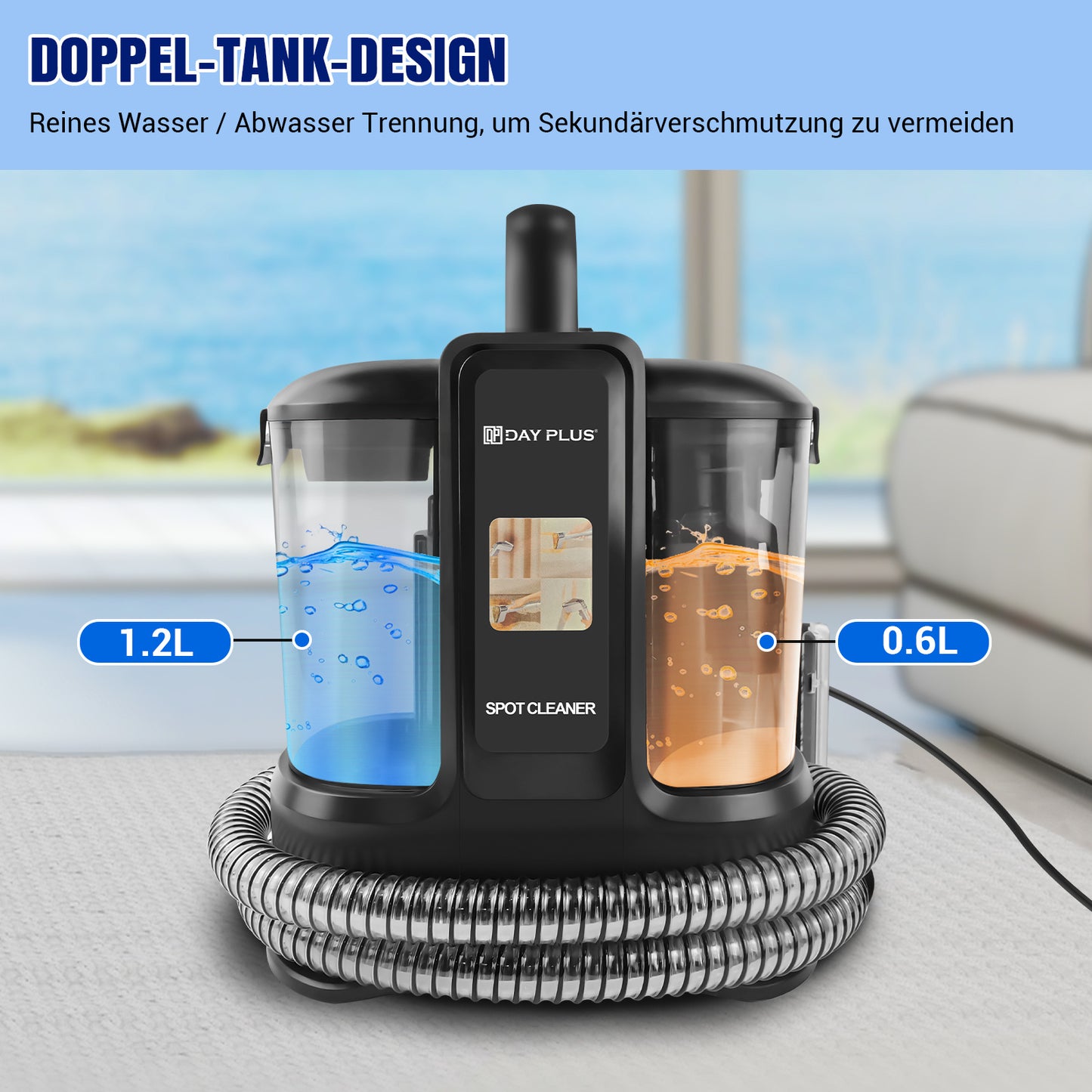 Trocken- und Nassfleckenreiniger, Tragbarer Teppich- & Polsterreiniger Sofa- und Teppichreinigungsgerät Waschstaubsauger, leichter handgehaltener Bodenfleckenentferner mit doppeltem Wassertank für Teppich- und Sofareiniger & Auto